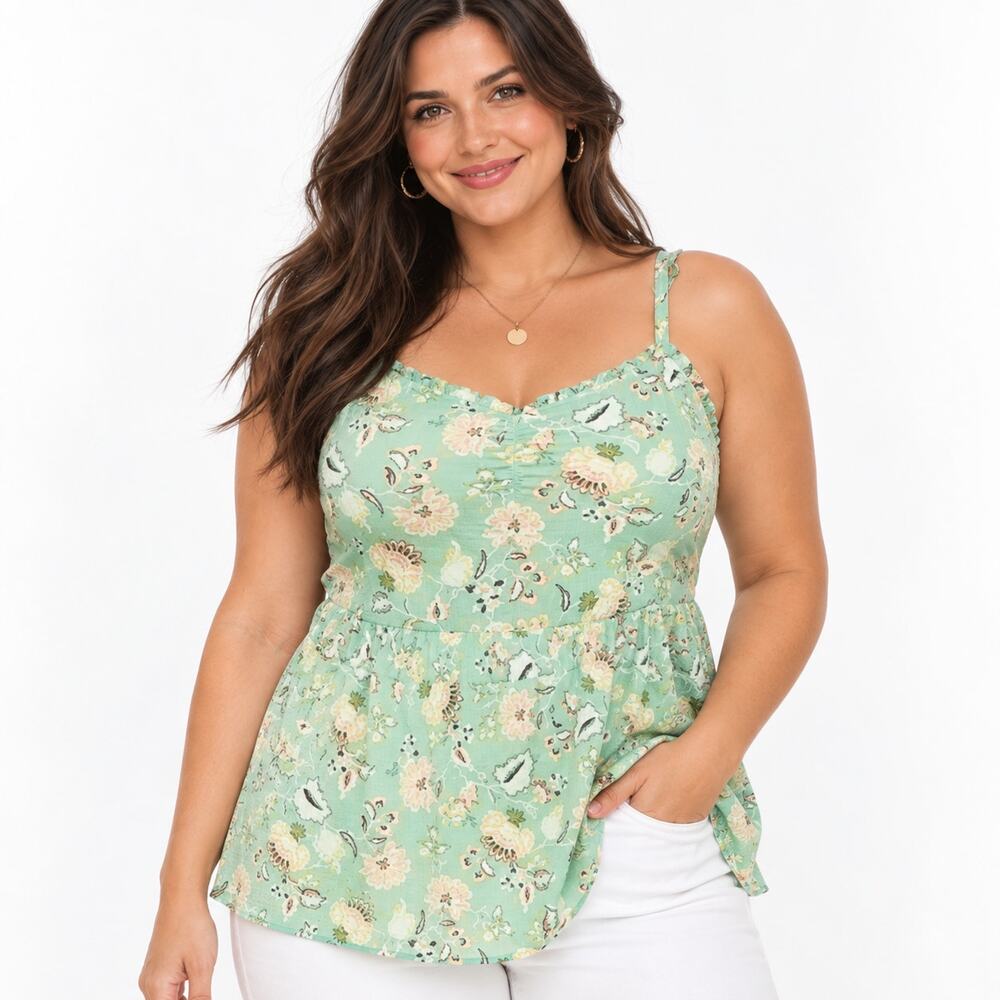 Torrid Super Soft Sweetheart Babydoll Top Womens Sz 2X Hemlock Floral Cami Tank